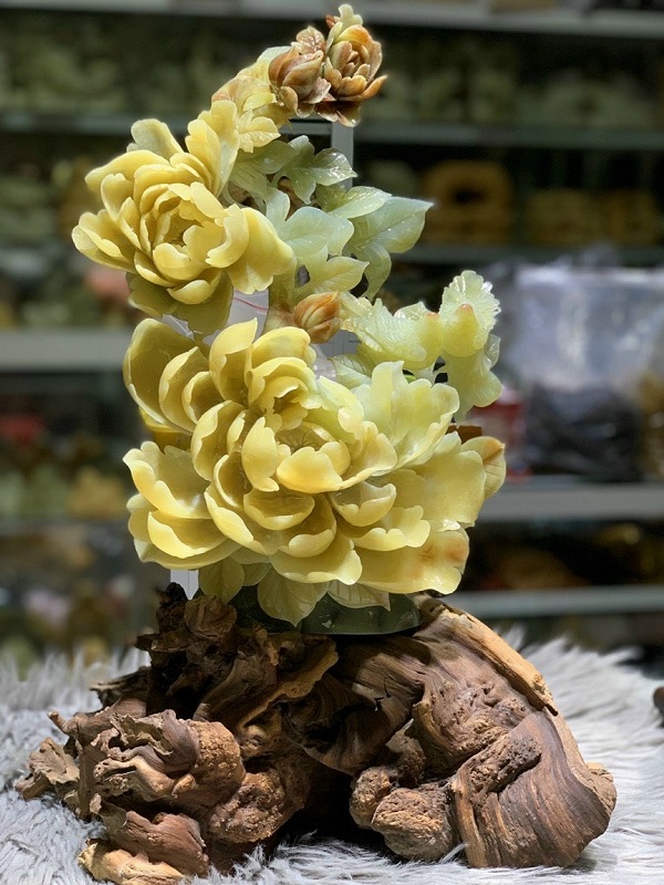 Tranh hoa mẫu đơn và chim uyên ương khắc nổi 3D
